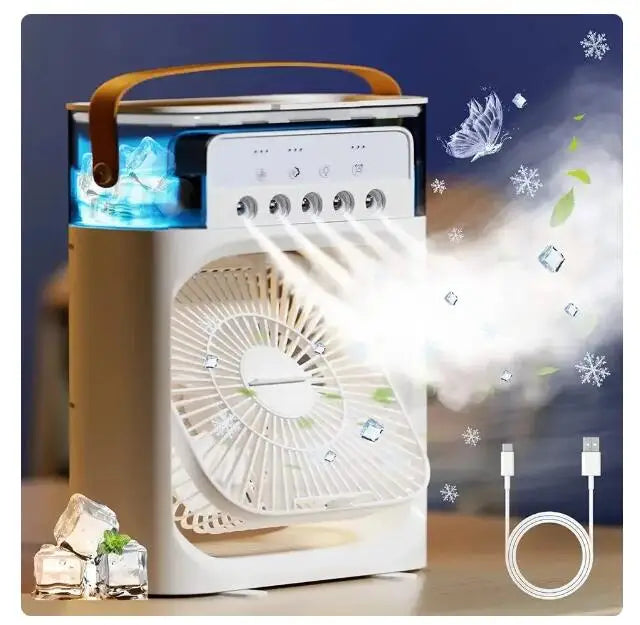 Mini Ventilador de Ar Condicionado, Umidificador e Aromaterapia - Conforto e Versatilidade em Todas as Estações