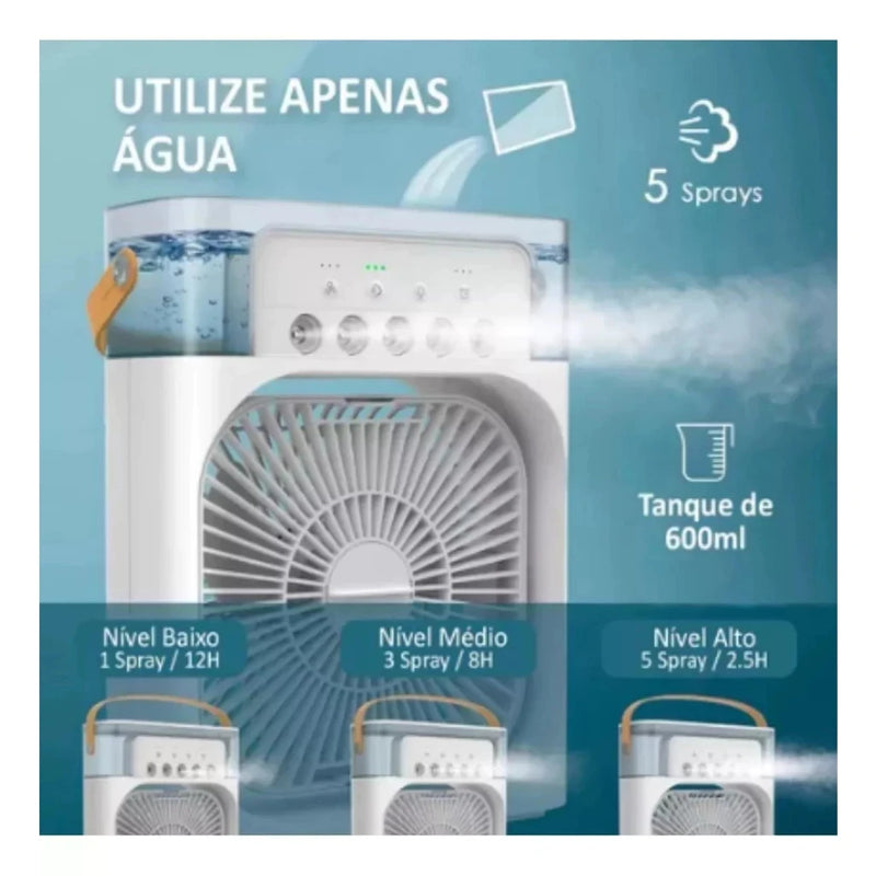 Mini Ventilador de Ar Condicionado, Umidificador e Aromaterapia - Conforto e Versatilidade em Todas as Estações