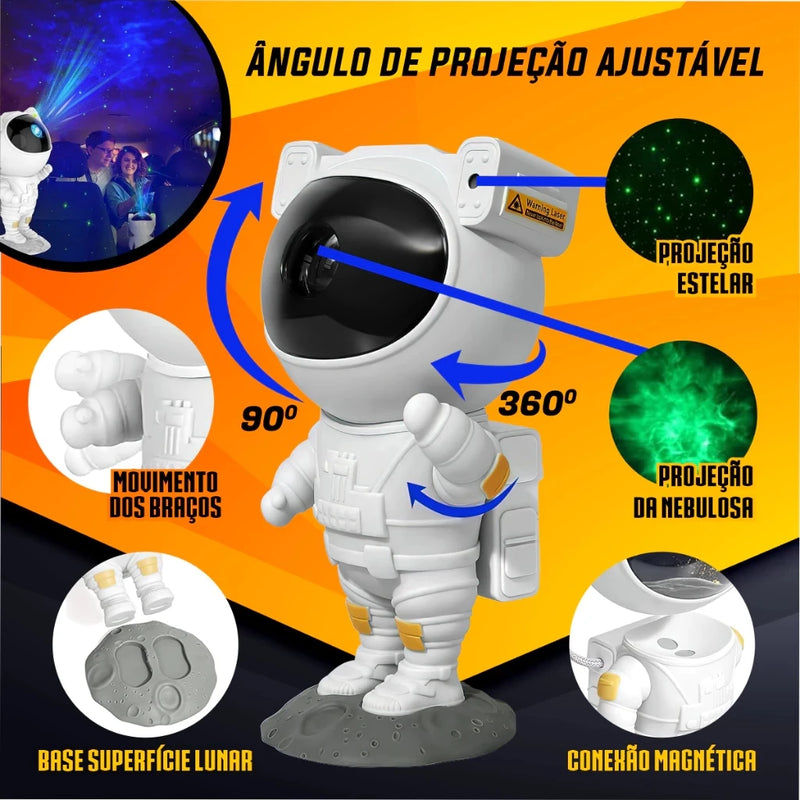 Mini Astronauta Projetor de Galáxia: Design Inovador, Projeções Hipnotizantes e Atmosfera Relaxante em um Só Produto"