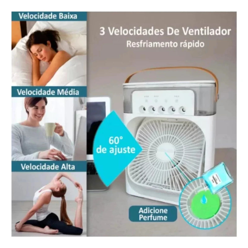 Mini Ventilador de Ar Condicionado, Umidificador e Aromaterapia - Conforto e Versatilidade em Todas as Estações